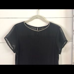 Holiday Party Worthington Petite Black Blouse Rhinestone neck PS
